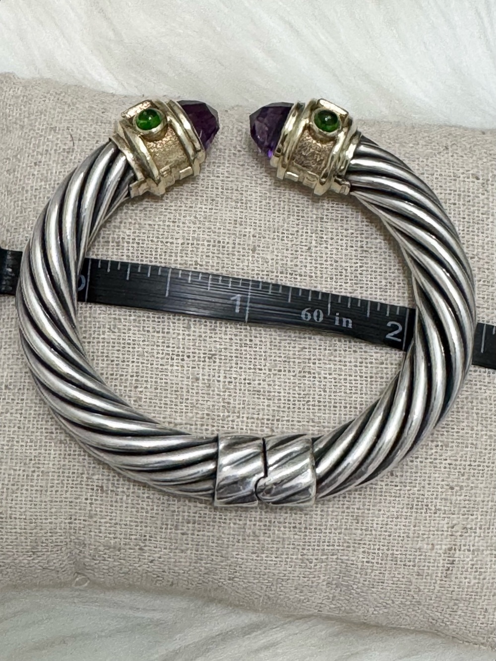 David Yurman 10mm Renaissance Amethyst Pink Tourmaline Emerald Cable Bracelet - Picture 13 of 16